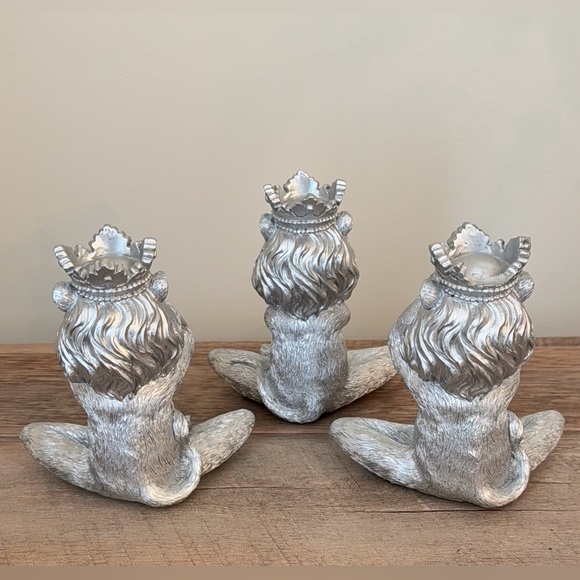 Set of 3 Silver Resin Lions -  Speak no Evil See No Evil Hear No Evil Lions Set - Picture 6 of 9